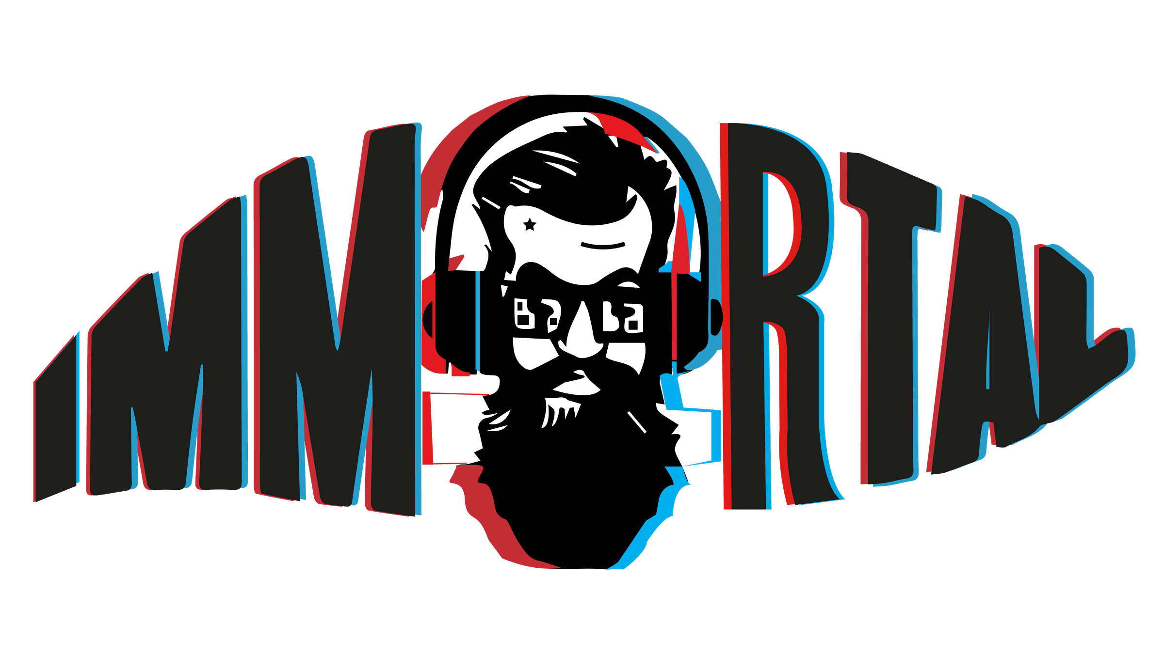 The IMMORTAL wordmark in heavy condensed letters with a red and cyan glitch offset